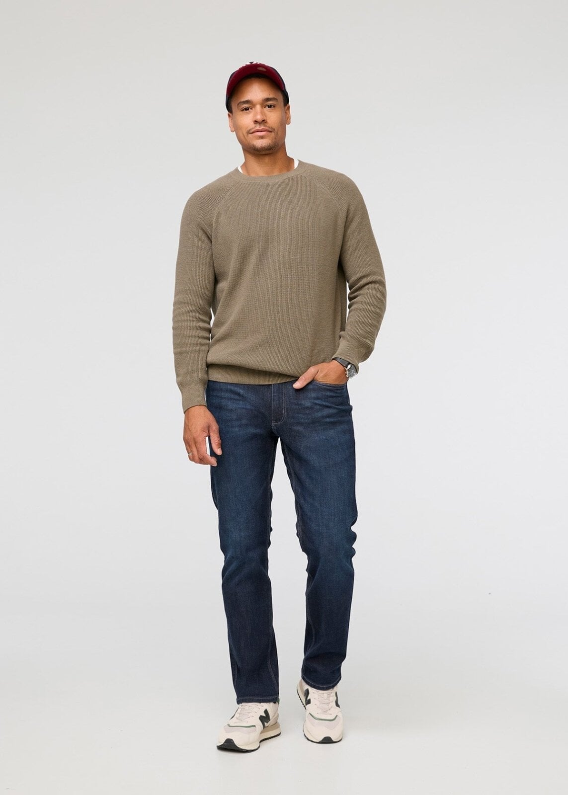 mens dark wash straight fit stretch jeans full body