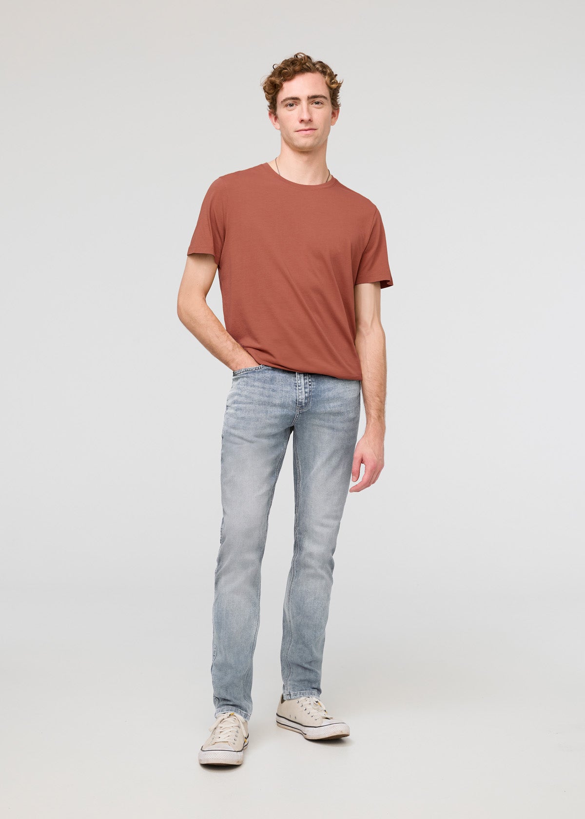 mens light wash slim fit stretch jeans full body
