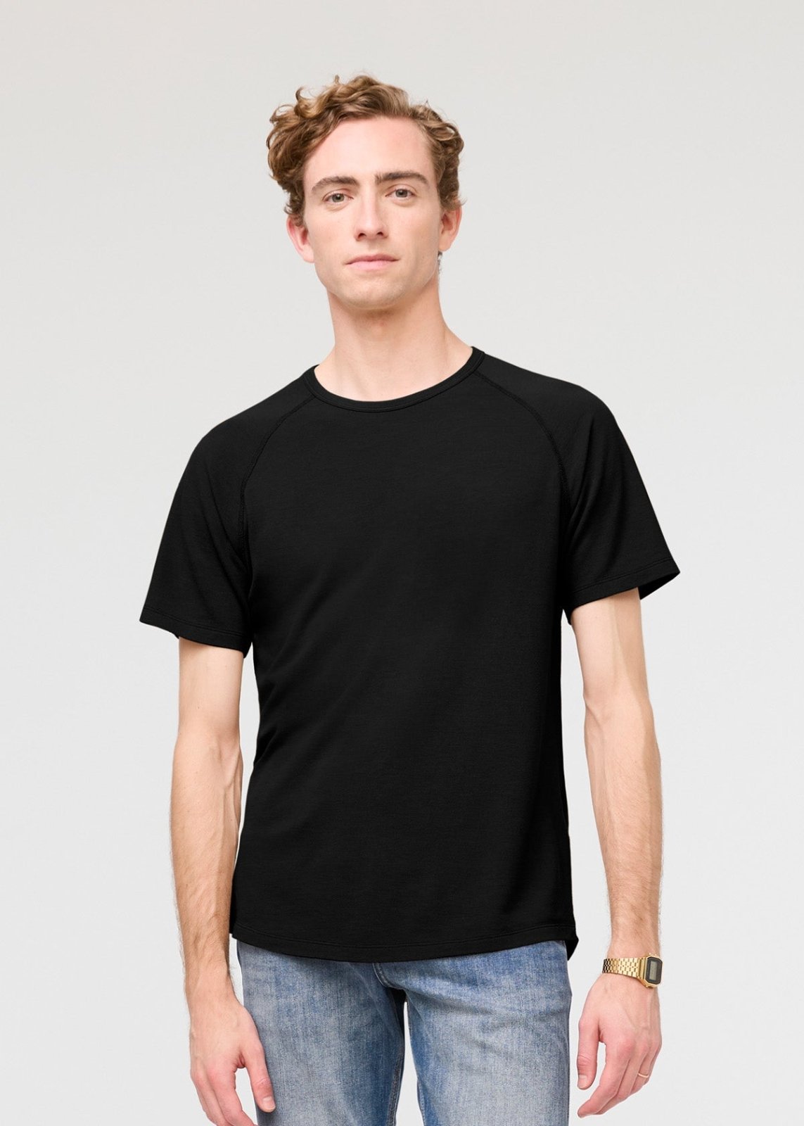mens breathable black tee front