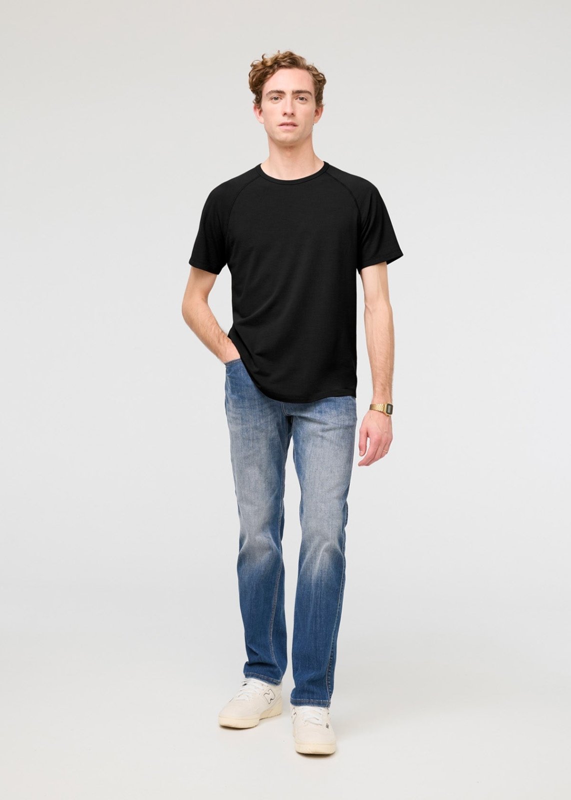 mens breathable black tee full body