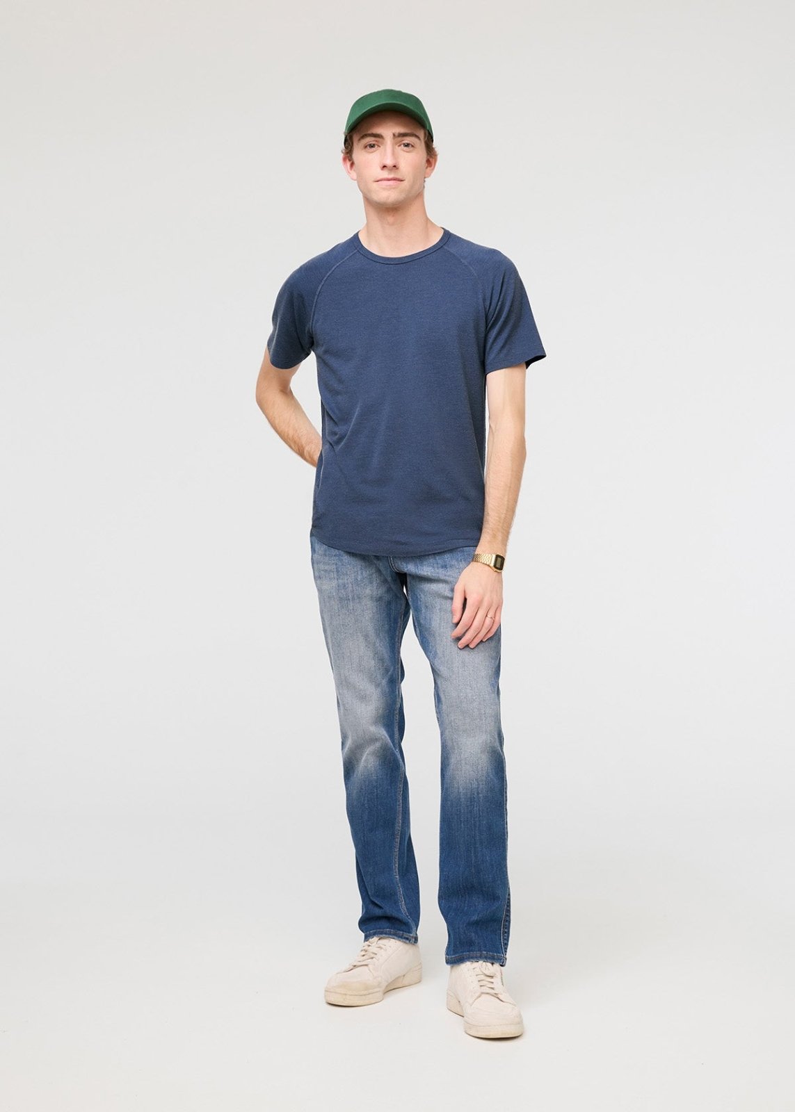 mens breathable navy tee full body