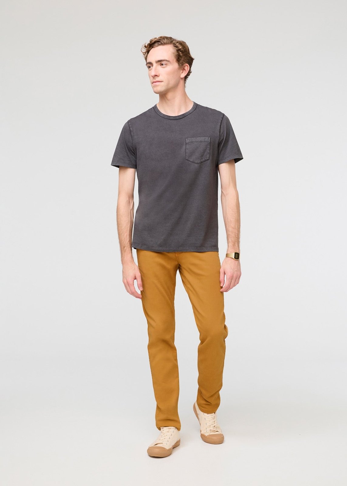 mens pima cotton vintage style grey t-shirt full body