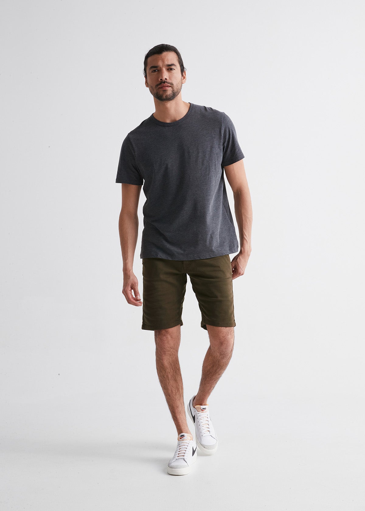 mens army green slim fit performance short full body