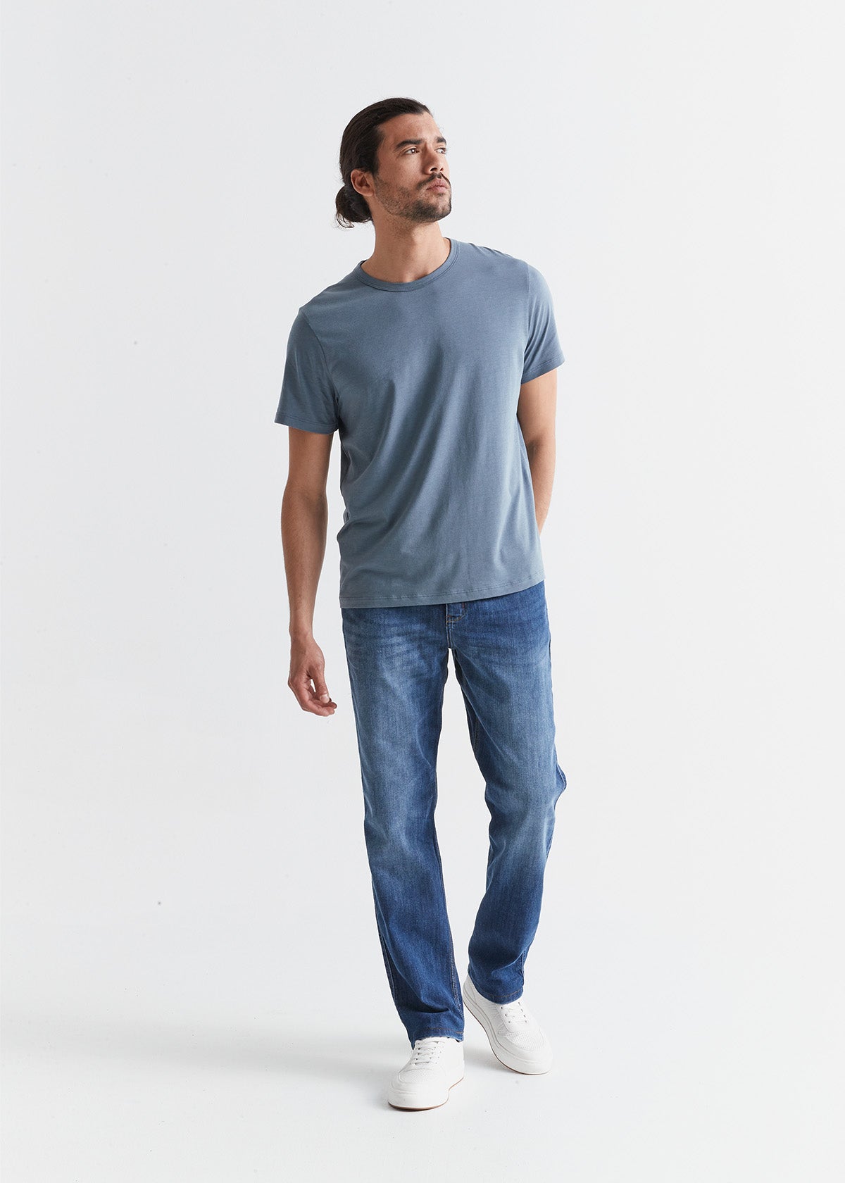 mens blue athletic straight fit stretch jeans full body