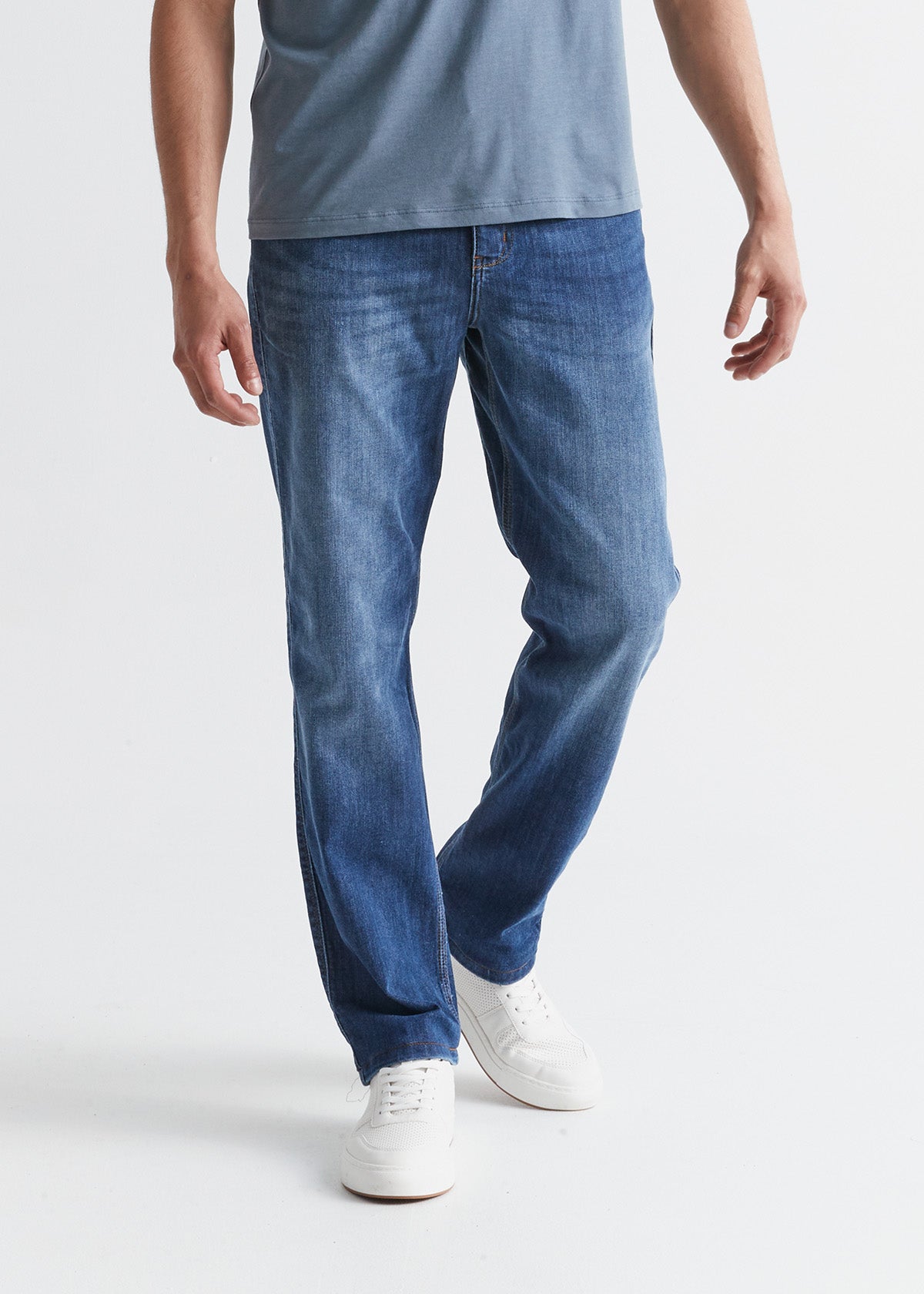 mens blue athletic straight fit stretch jeans front