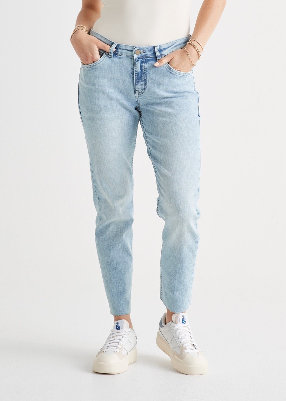 womens coastal blue relaxed fit stretch jeans front