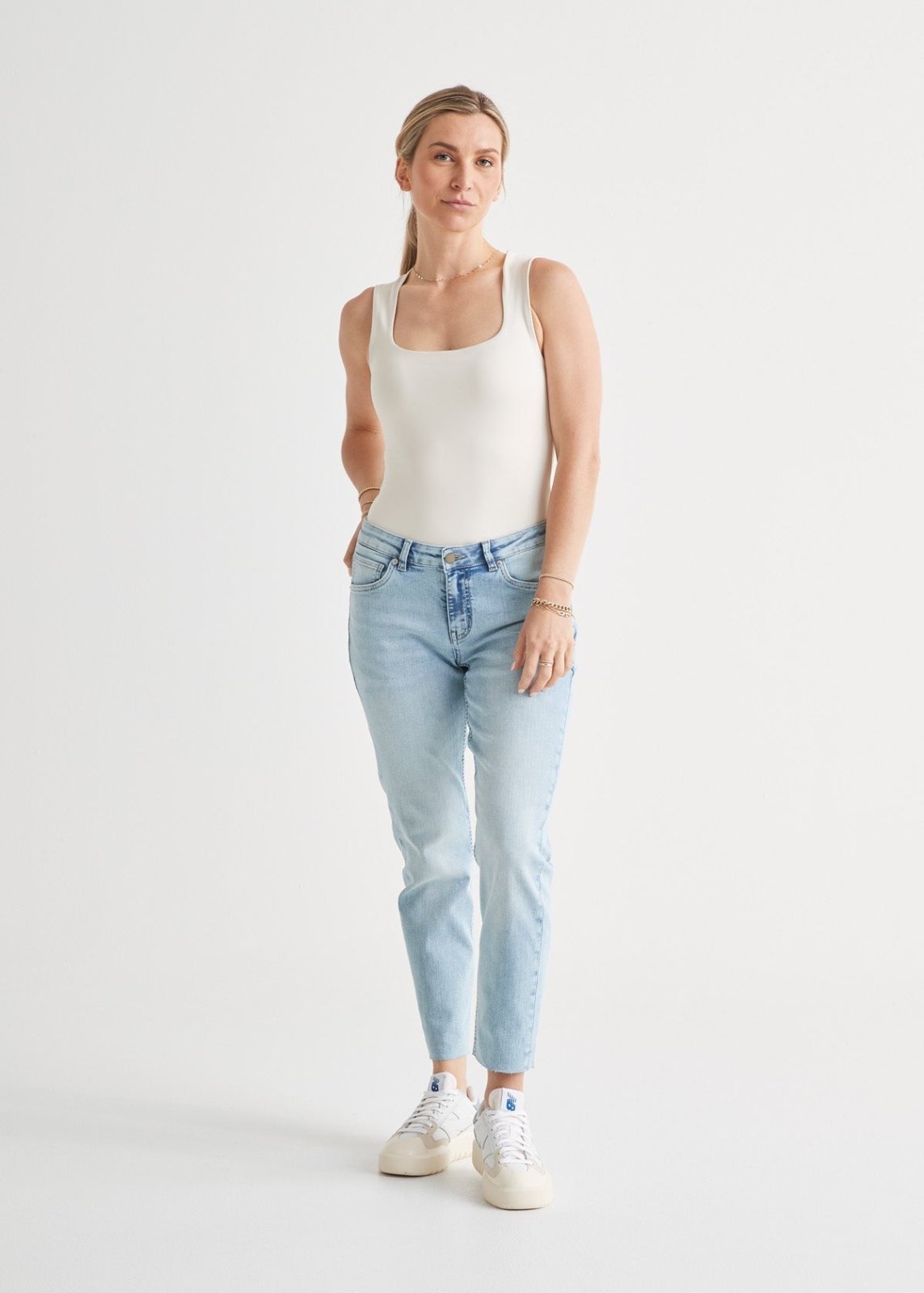 womens coastal blue relaxed fit stretch jeans full body