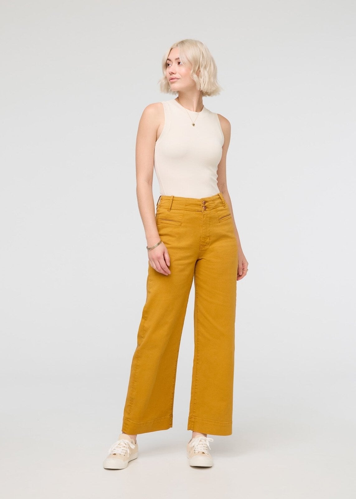 womens yellow high rise trouser full body