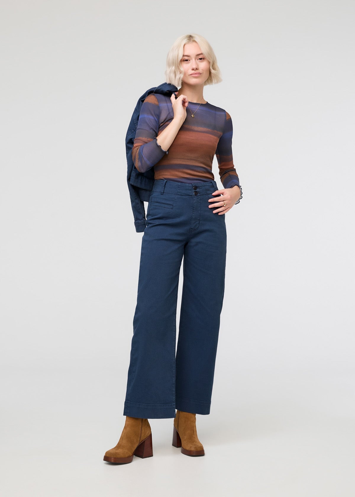 womens dark blue high rise trouser full body