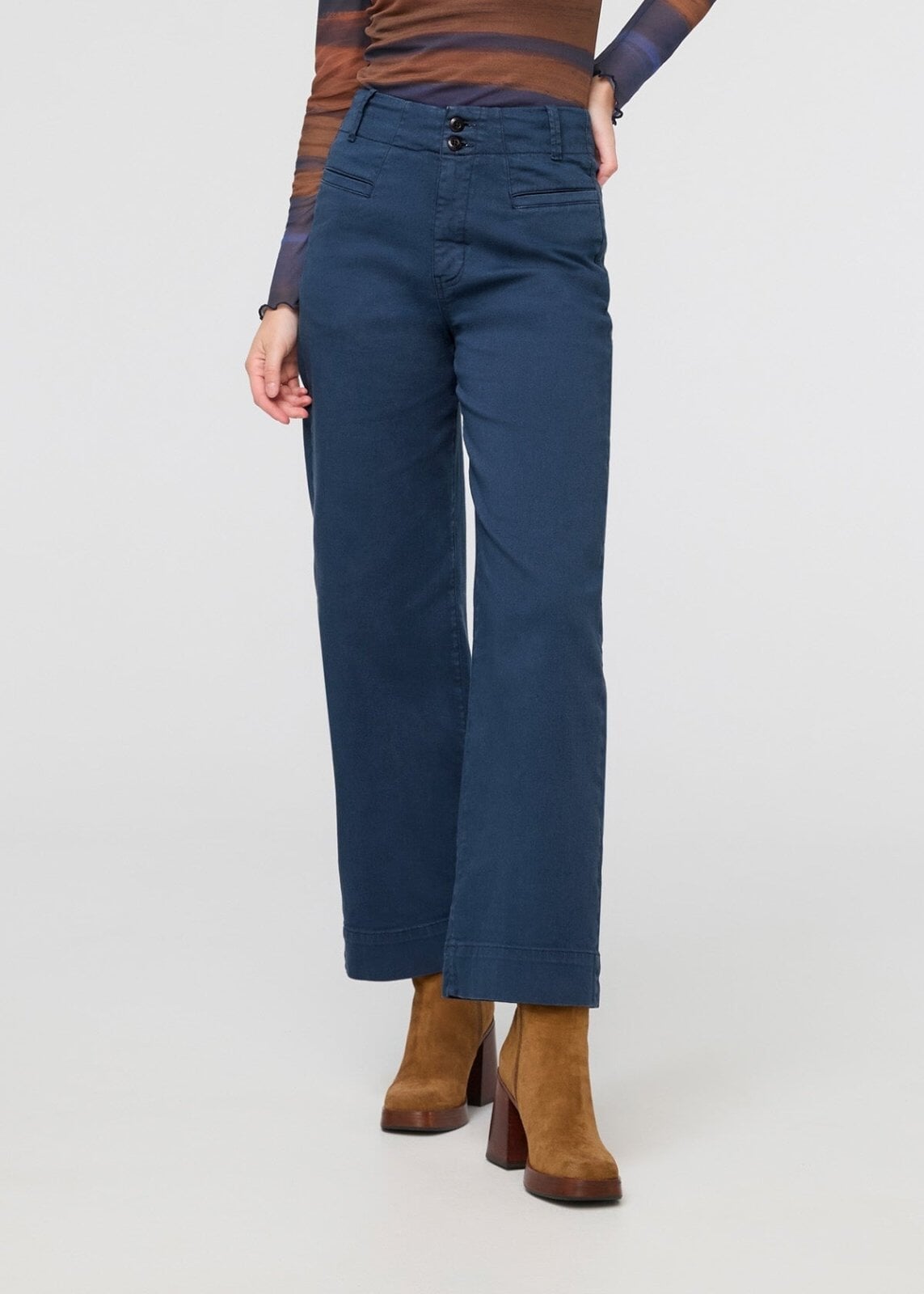 womens dark blue high rise trouser front