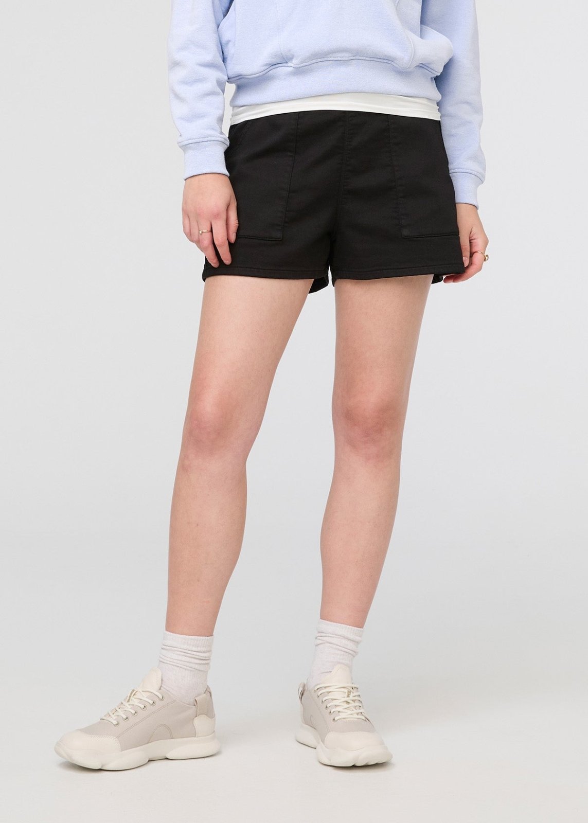 womens black pull on drawstring shorts front