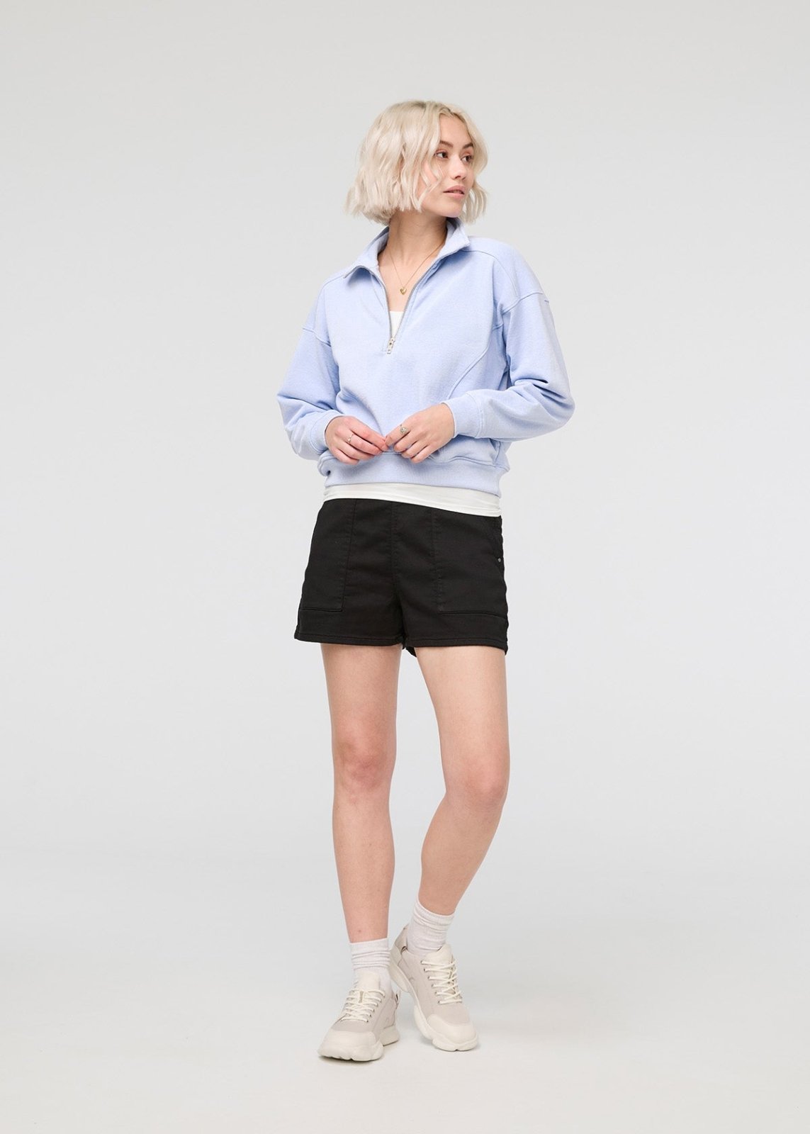 womens black pull on drawstring shorts full body